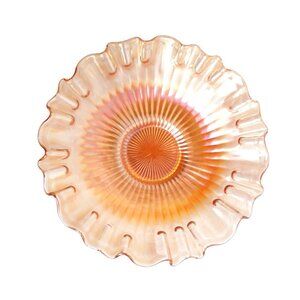 Vintage Iridescent Amber Ruffled Glass 9" Compote Bowl